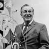 Walt Disney with scale model of the Tower of the Four Winds