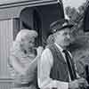 Jayne Manfield with a Disneyland Railroad conductor, May 11, 1957
