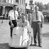 Disney Studio backlot photo on Western Street, July 1958, with Stan Jolley, Marvin Davis, and Carroll Clark