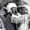 Cary Grant becomes an honorary member of the Sioux Indian nation on location at Mount Rushmore during filming of Alfred Hitchcock's North by Northwest, 1959