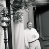 Photo of Kevin Spacey in front of Mercer House in Savannah for Midnight in the Garden of Good and Evil, 1997