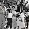 Disneyland Central Plaza photo with Rita Hayworth and Dick Haymes, July 25, 1955