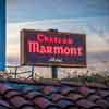 Chateau Marmont Hotel sign shot from the pool area, April 2017