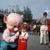 Three Little Pigs near the Disneyland Midget Autopia, April 1960