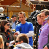 Photo of Modern Family taping at Disneyland with Jesse Tyler Ferguson, Eric Stonestreet, and Aubrey Anderson-Emmons, February 29, 2012