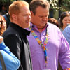 Photo of Modern Family taping at Disneyland with Jesse Tyler Ferguson, Eric Stonestreet, and Aubrey Anderson-Emmons, February 29, 2012