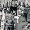 Adventureland Jungle Cruise entrance with Walt and Sharon Disney, 1955