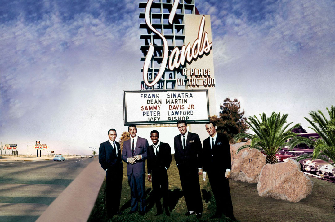 1960s The Rat Pack in front of the Sands Hotel and Casino fridge magnet new! 