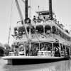 Disneyland opening day photo of Mark Twain christening with Art Linkletter and Irene Dunne, July 17, 1955