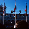 Zorro (Guy Williams) fencing with Captain Monastero (Britt Lomand) at Disneyland atop the Mark Twain