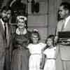 Fess Parker, Pat, Tricia, Julie, and Richard Nixon at Disneyland City Hall, August 1955