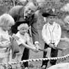 Branch cutting ceremony with Walt Disney grandkids Tammy, Joanna, and Chris Miller, May 1960