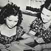 Shirley Temple and Frances Klamt between takes of The Blue Bird, 1939