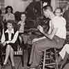 Mary Lou Isleib, Marybelle Currie, Claudette Colbert, and Shirley Temple during the filming of “Since You Went Away” 1944