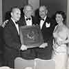 Darryl Zanuck, Governor Goodwin Knight of California, Carey Wilson, SPG president, and Shirley Temple Black at Milestone Award Ceremony, December 1953