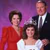 Shirley Temple Black, Grand Marshal of the Rose Parade, Charmaine Beth Shryock, Rose Queen, and commentator Keith Jackson, January 1989