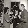 Shirley Temple, Charlie McCarthy, and Edgar Bergen at her Brentwood home, 1941