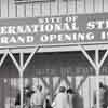 Disneyland Town Square International Street construction fence, 1957