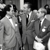 Disneyland Town Square, Walt Disney and guests in front of City Hall, 1956